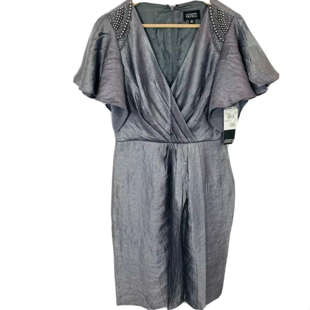 Adrianna Papell Smoke Flutter Sleeve Dress Sz 8
